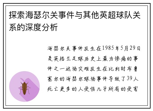探索海瑟尔关事件与其他英超球队关系的深度分析